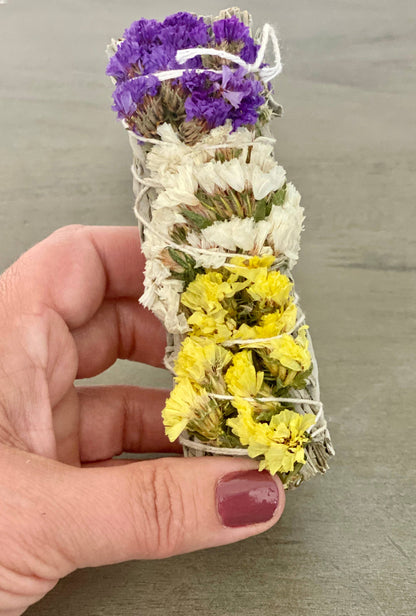 White Sage w/ Multi Sinuata Flowers Smudge Sticks