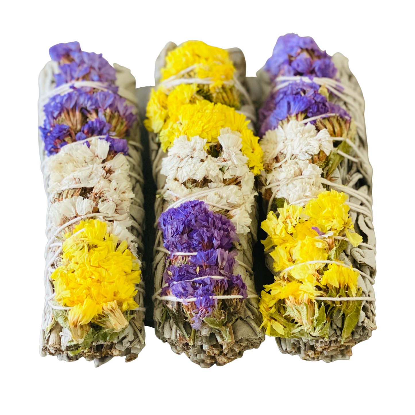 White Sage w/ Multi Sinuata Flowers Smudge Sticks