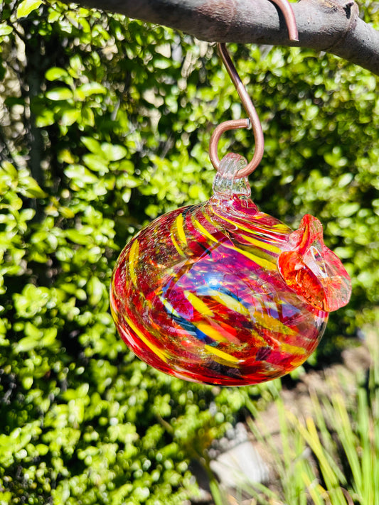 Handblown Art Glass Humming Bird Feeder Small