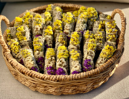 White Sage w/ Multi Sinuata Flowers Smudge Sticks