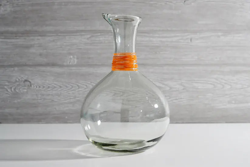 Handblown Glass Carafe  Color: Orange Swirl
